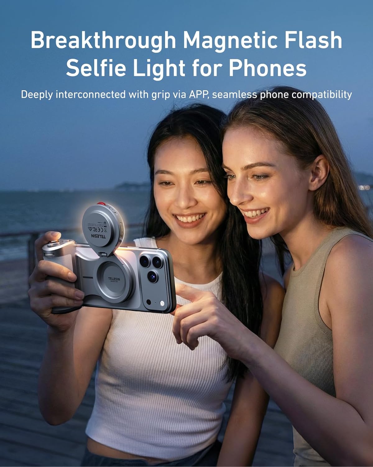 TELESIN Pro Shot Imaging Grip + Beauty Selfie Flash Light Bundle Kit | DSLR Style Feel. Ergonomic Grip. Strong Magnetic Hold | MagSafe Creator Kit for iPhone & Android | for Selfie. YouTube. Zoom Call