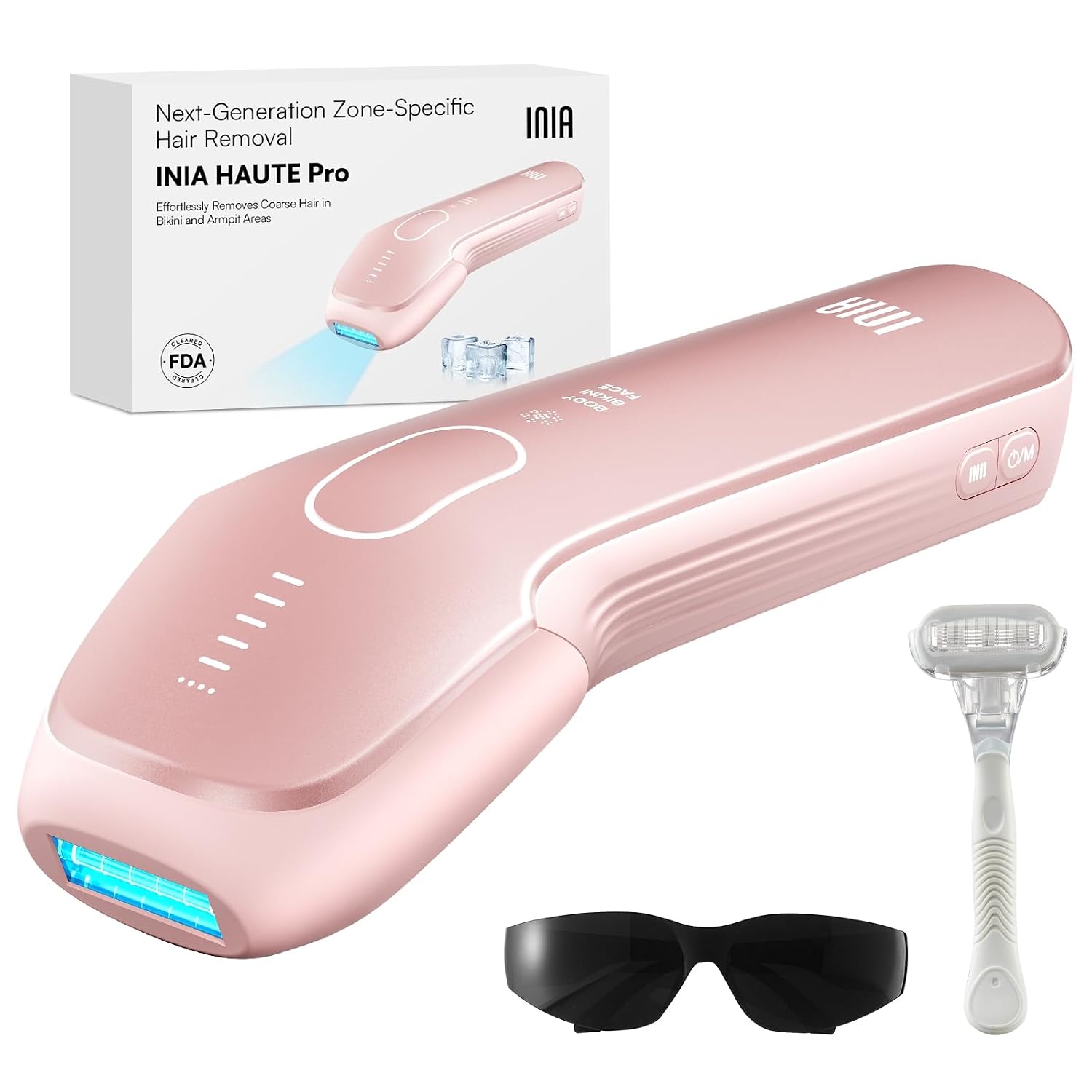 INIA HAUTE Pro Laser Hair Removal with Ice-Cooling Care for Women and Men | Painless at-Home. IPL Hair Remover for Coarse Hair. in Bikini All Body Areas. Latest Generation for Effective Results