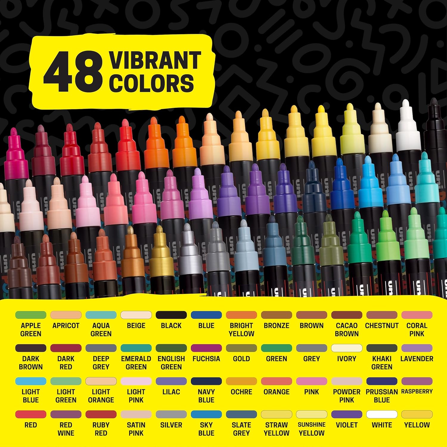 POSCA® PC-5M Paint Markers. Medium (1.8-2.5mm). Assorted. 48 Pack & Caddy | Includes POSCA display caddy with compartments. water-based opaque paint for 50+ surfaces. quick-drying. ACMI-certified