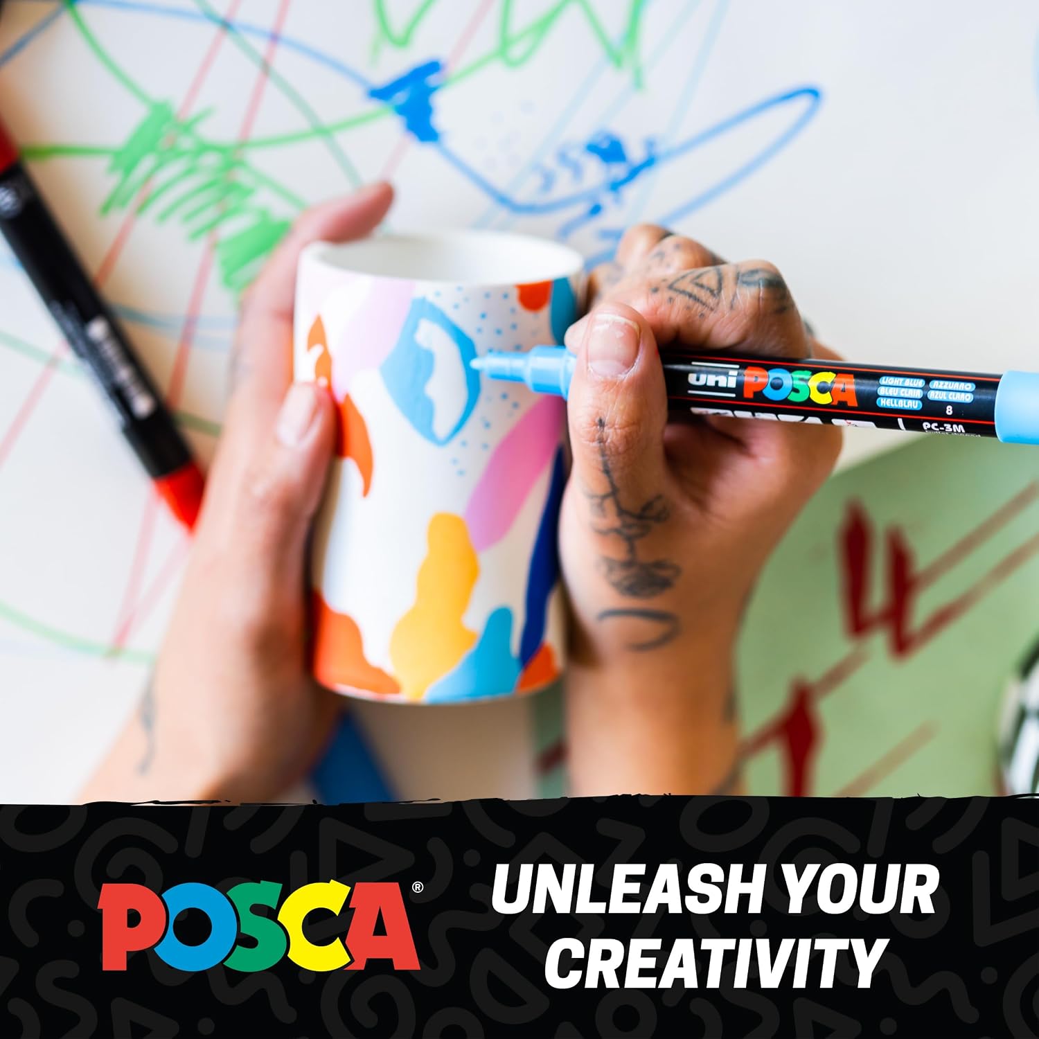 POSCA® PC-5M Paint Markers. Medium (1.8-2.5mm). Assorted. 48 Pack & Caddy | Includes POSCA display caddy with compartments. water-based opaque paint for 50+ surfaces. quick-drying. ACMI-certified