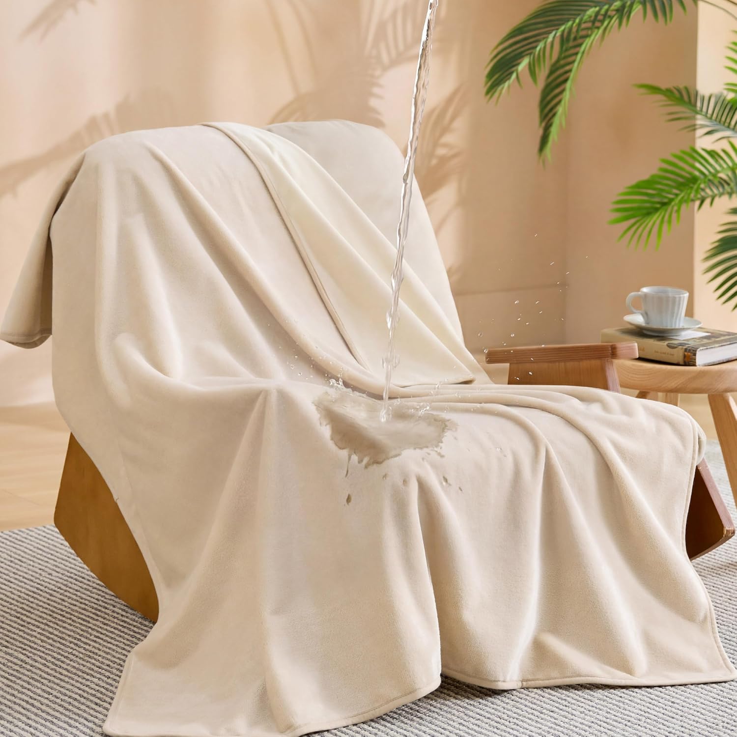 Bedsure Waterproof Blanket Soft Flannel Fleece Couch Cover.50x60 Cream | Dog Blankets for Large Senior Dogs .Washable Throw for Pet Cat Leakproof.Furniture Protector for Travel Camping