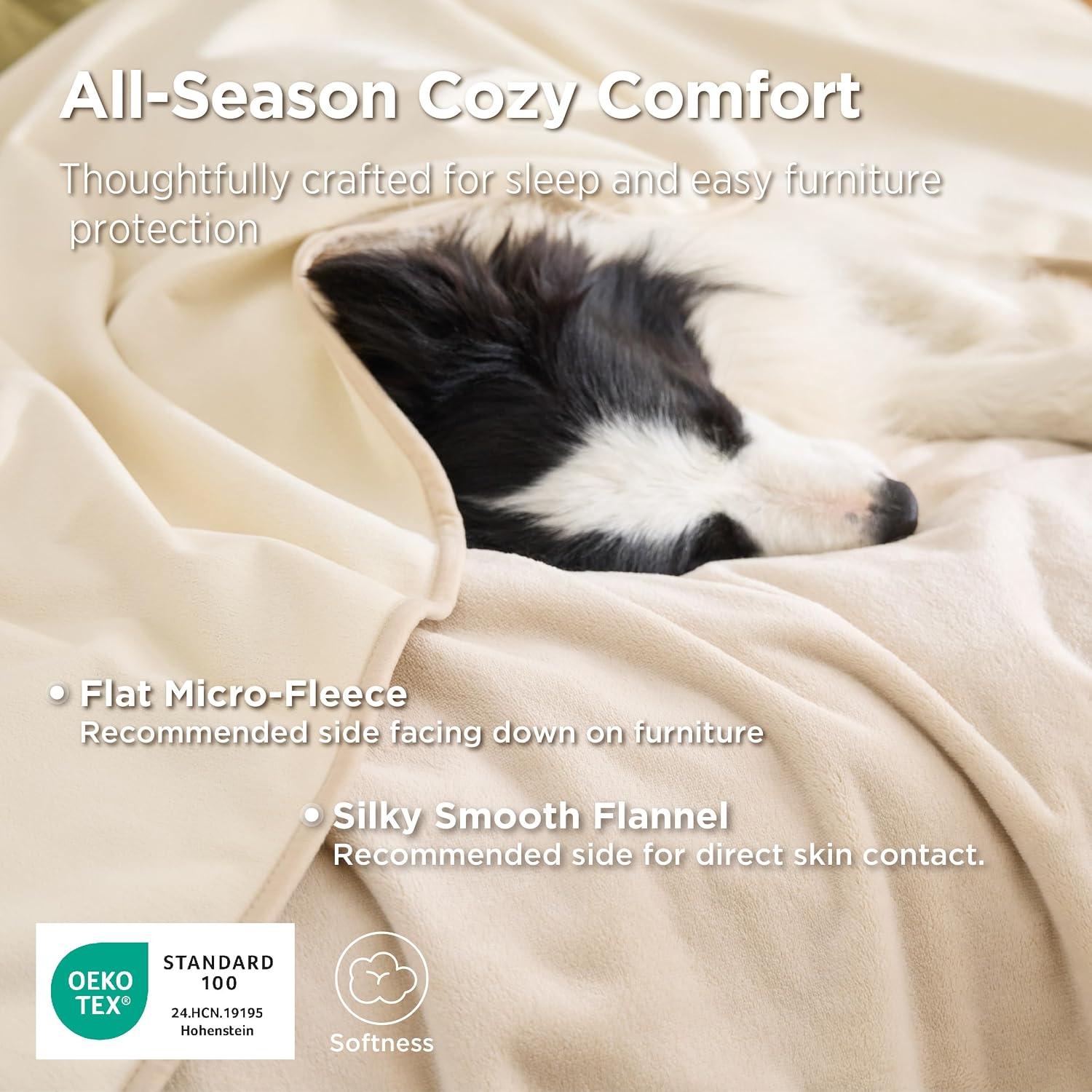 Bedsure Waterproof Blanket Soft Flannel Fleece Couch Cover.50x60 Cream | Dog Blankets for Large Senior Dogs .Washable Throw for Pet Cat Leakproof.Furniture Protector for Travel Camping
