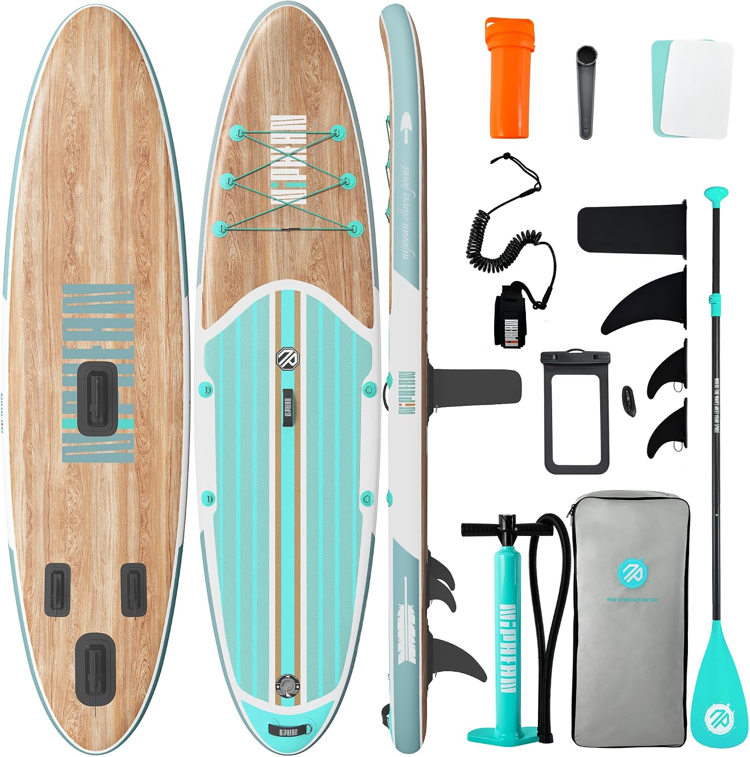 Niphean Inflatable Stand Up Paddle Board with SUP Accessories.Green Wood | 10'6'' SUP. Anti-Slip EVA Deck. 450 lbs Capacity Inflatable Paddle Boards for Adults & Youth of All Skill Levels