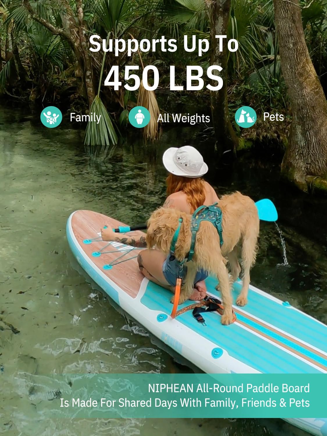 Niphean Inflatable Stand Up Paddle Board with SUP Accessories.Green Wood | 10'6'' SUP. Anti-Slip EVA Deck. 450 lbs Capacity Inflatable Paddle Boards for Adults & Youth of All Skill Levels