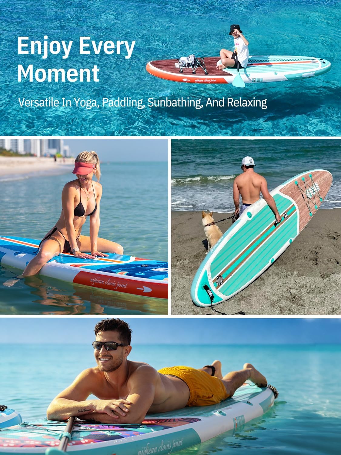 Niphean Inflatable Stand Up Paddle Board with SUP Accessories.Green Wood | 10'6'' SUP. Anti-Slip EVA Deck. 450 lbs Capacity Inflatable Paddle Boards for Adults & Youth of All Skill Levels