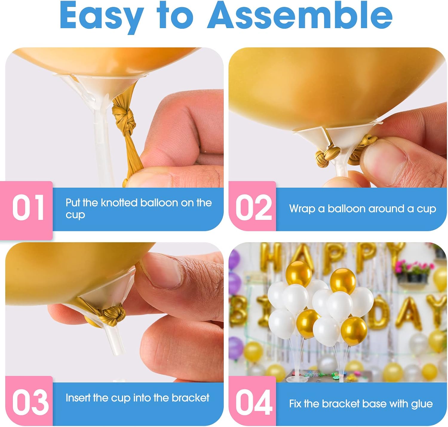 Voircoloria 4 Sets Balloon Stand Kits. Balloon Sticks Holder with Base for Table Graduation Birthday Baby Shower Gender Reveal Party Decorations