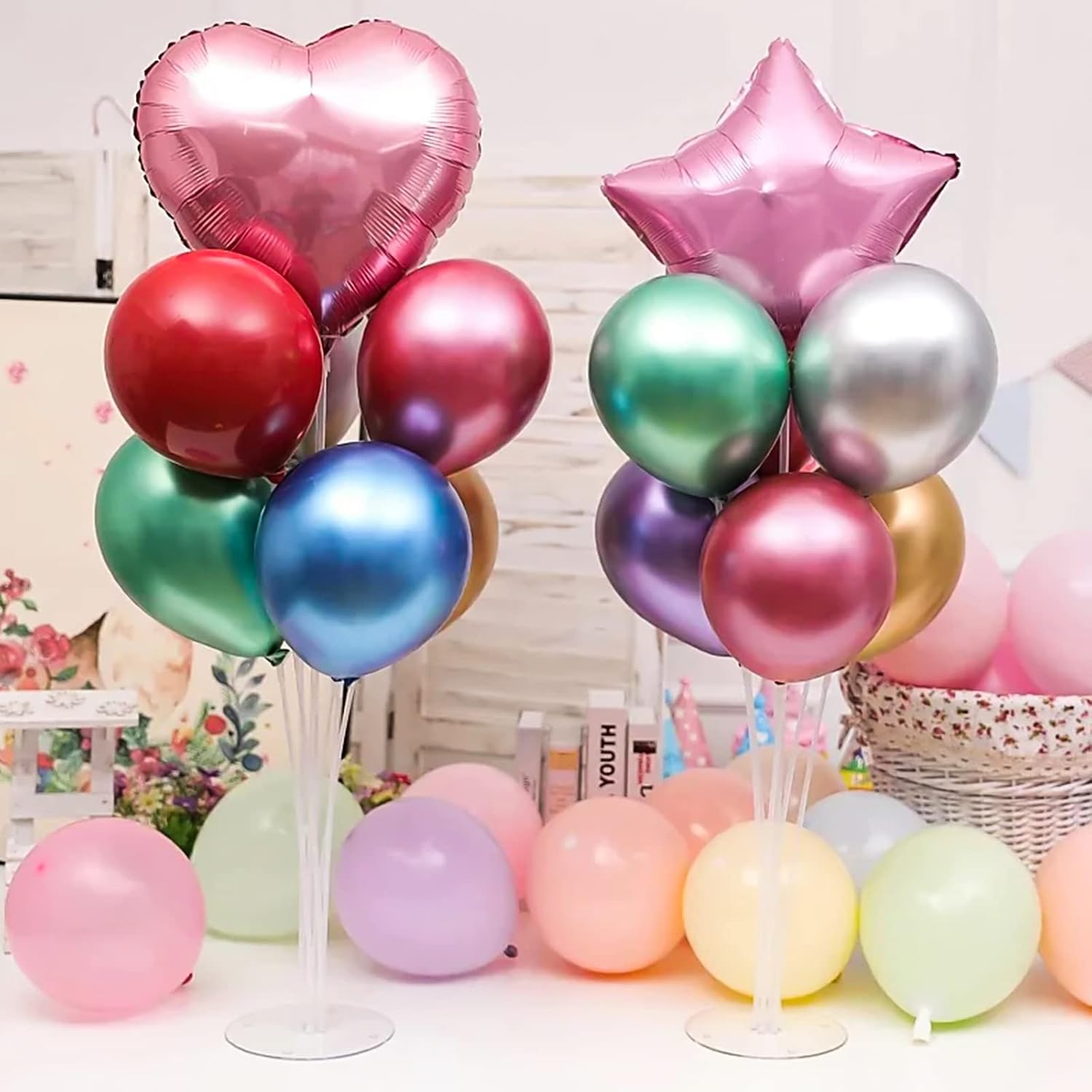 Voircoloria 4 Sets Balloon Stand Kits. Balloon Sticks Holder with Base for Table Graduation Birthday Baby Shower Gender Reveal Party Decorations