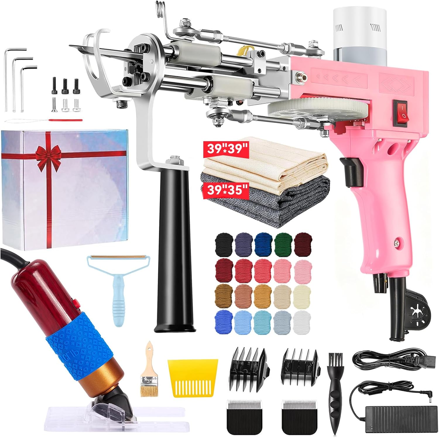 BESGEER Rug Tufting Gun with Carpet Trimmer Kit - Rug Tuft with Tufting Shears. 2 in 1 Cut & Loop Pile Carpet Gun and Carving Clippers. Tufting Machine kit for Beginners(Baby Pink) | Complete Tufting Machine Set for Beginners. Equipped with Carving Clippers for DIY Handmade Rug Making