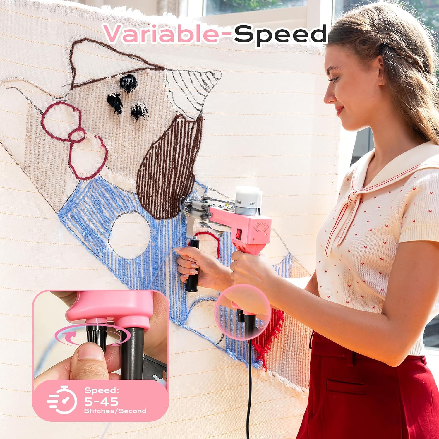 BESGEER Rug Tufting Gun with Carpet Trimmer Kit - Rug Tuft with Tufting Shears. 2 in 1 Cut & Loop Pile Carpet Gun and Carving Clippers. Tufting Machine kit for Beginners(Baby Pink) | Complete Tufting Machine Set for Beginners. Equipped with Carving Clippers for DIY Handmade Rug Making