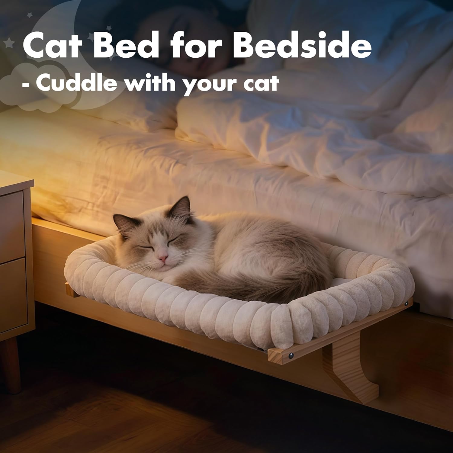 Zoratoo Cloud-Soft Wooden Cat Window Sill Perch with Zipper Cushion.L White | 24.4''x18''. Removable for Machine Wash. Fluffy Plush Bolster. Sturdy Metal Frame for Large Cats up to 40lbs. Easy to Adjust