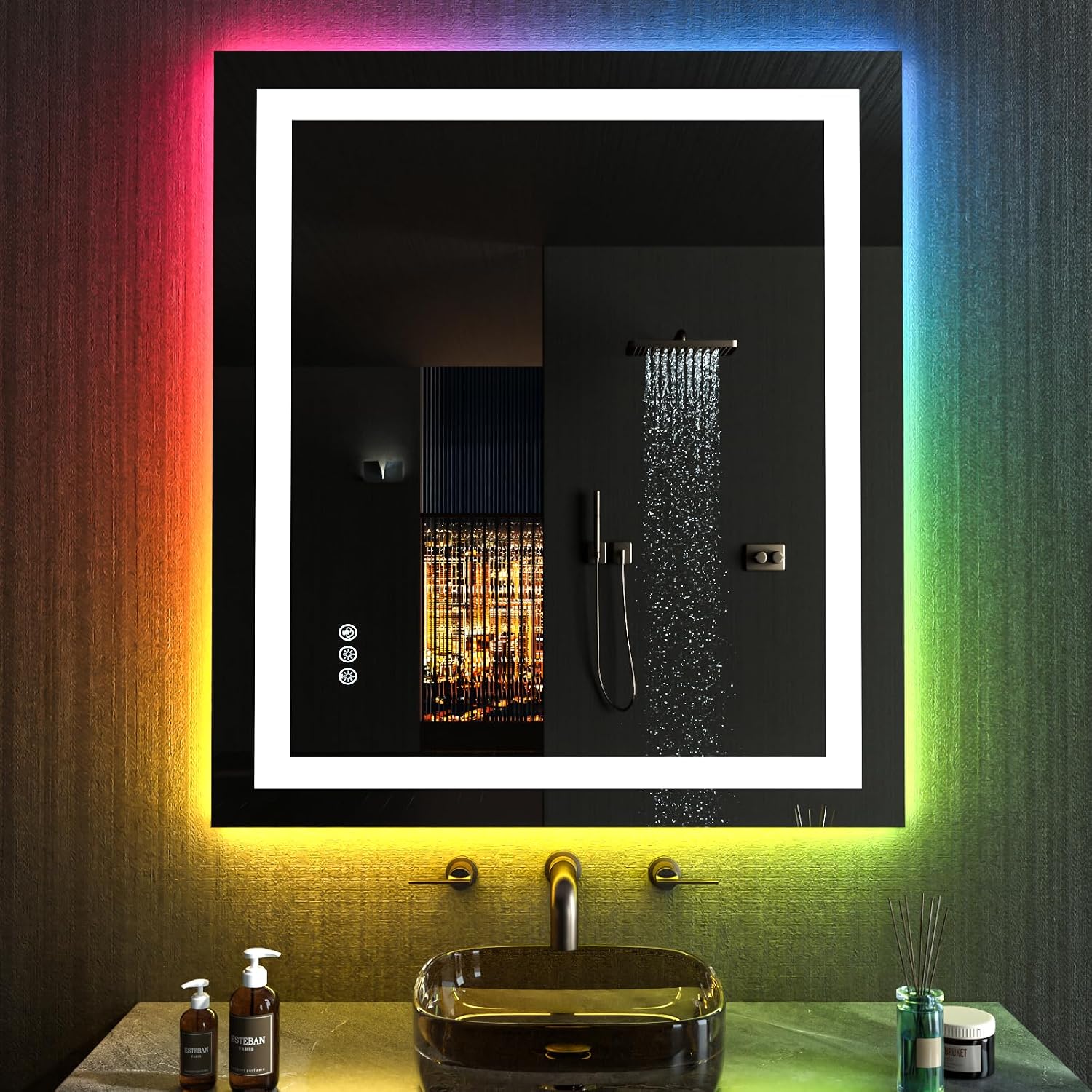 LOAAO 24X30 RGB LED Bathroom Mirror with Lights. UL Listed | Anti-Fog. Dimmable. RGB Backlit + Front Lighted. Memory Function. Tempered Glass. UL Listed