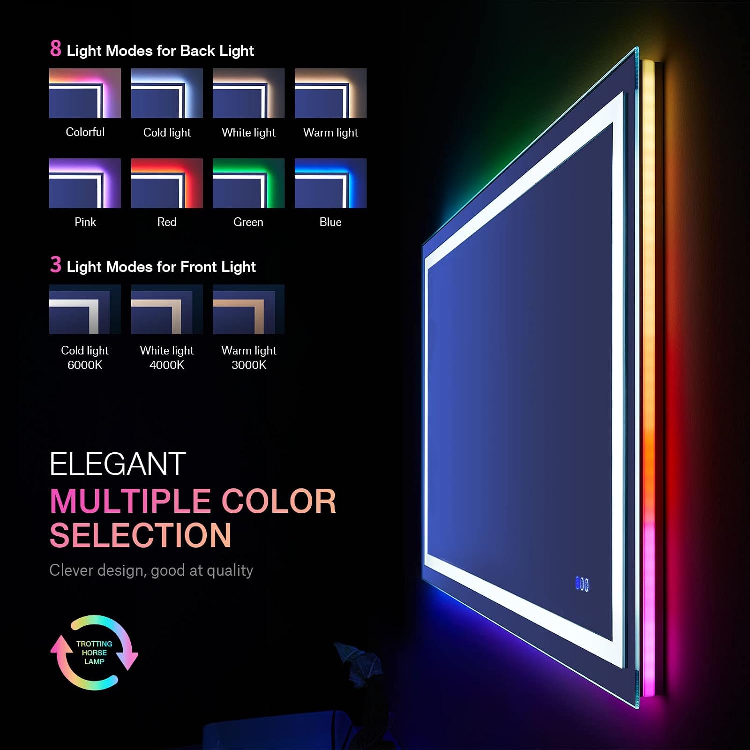 LOAAO 24X30 RGB LED Bathroom Mirror with Lights. UL Listed | Anti-Fog. Dimmable. RGB Backlit + Front Lighted. Memory Function. Tempered Glass. UL Listed