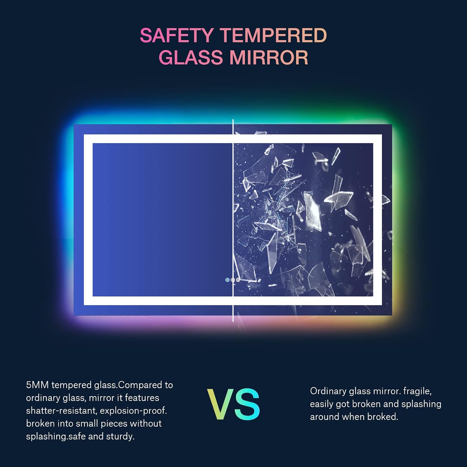LOAAO 24X30 RGB LED Bathroom Mirror with Lights. UL Listed | Anti-Fog. Dimmable. RGB Backlit + Front Lighted. Memory Function. Tempered Glass. UL Listed