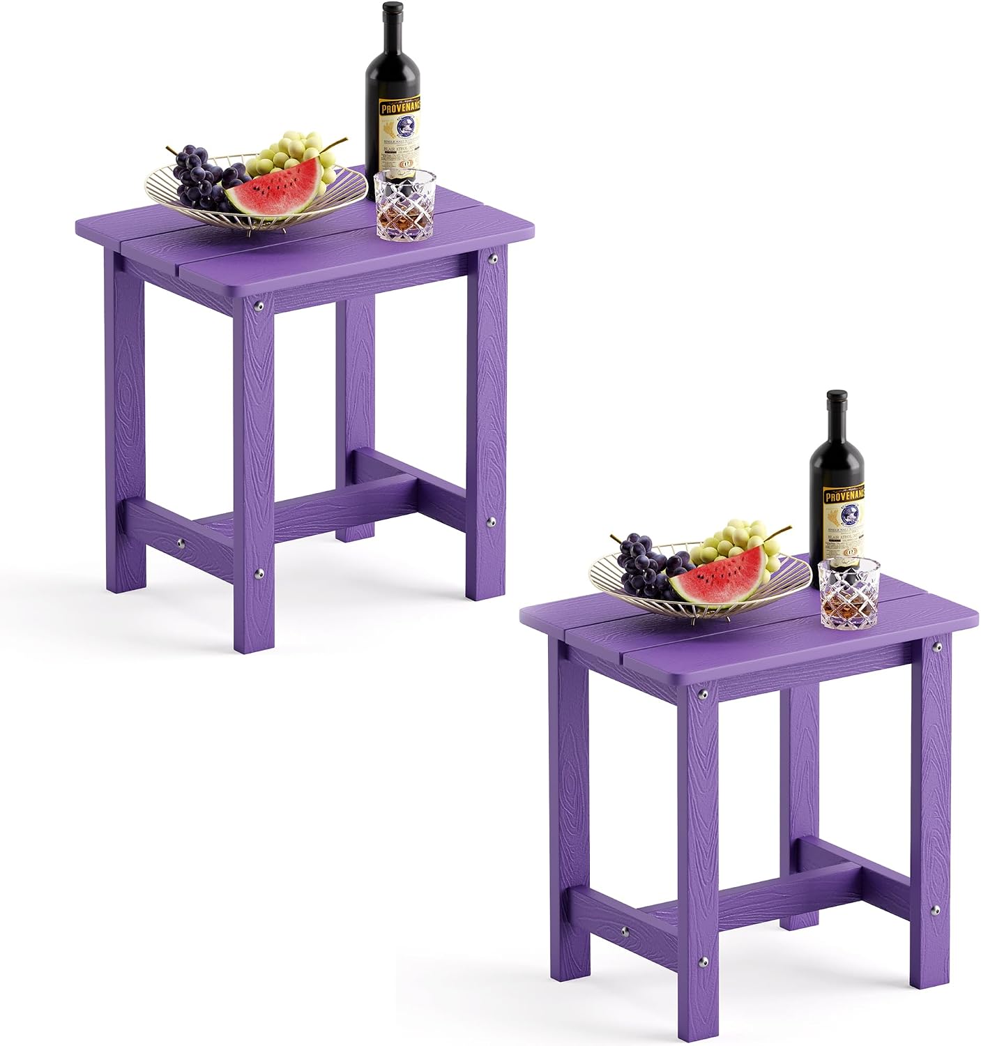 LUE BONA Outdoor Side Table Set of 2. HDPS Small Outdoor Table. Adirondack Side Table. Outside End Table for Patio. Porch. Deck. Pool. Weather Resistant/Easy Maintenance. Purple