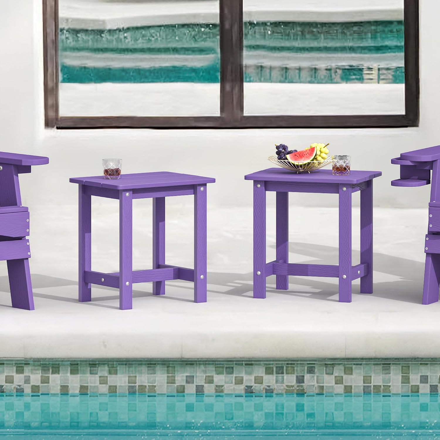 LUE BONA Outdoor Side Table Set of 2. HDPS Small Outdoor Table. Adirondack Side Table. Outside End Table for Patio. Porch. Deck. Pool. Weather Resistant/Easy Maintenance. Purple