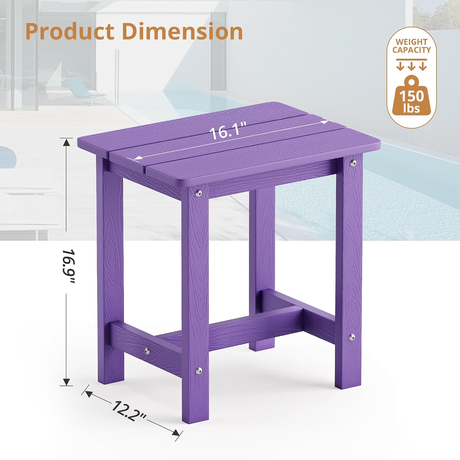 LUE BONA Outdoor Side Table Set of 2. HDPS Small Outdoor Table. Adirondack Side Table. Outside End Table for Patio. Porch. Deck. Pool. Weather Resistant/Easy Maintenance. Purple