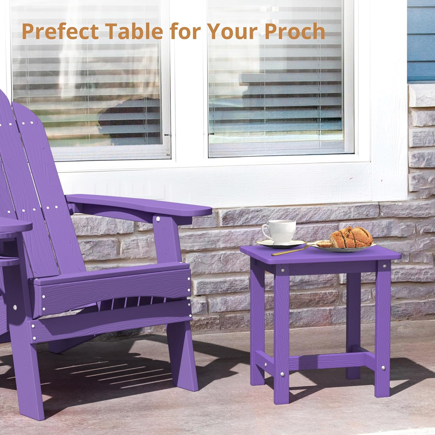 LUE BONA Outdoor Side Table Set of 2. HDPS Small Outdoor Table. Adirondack Side Table. Outside End Table for Patio. Porch. Deck. Pool. Weather Resistant/Easy Maintenance. Purple