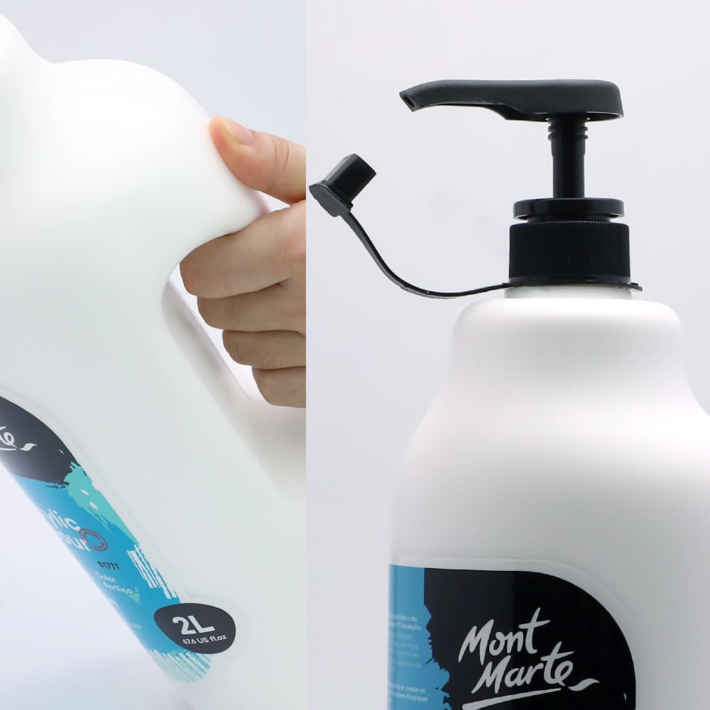 Mont Marte Discovery School Acrylic. 6 Basic Colors. 1/2 Gallon (2 Liter). Ideal for Students and Artists. Excellent Coverage and Fast Drying. Pump Lid Included