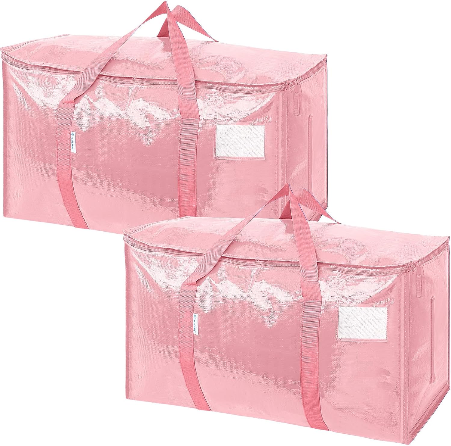 TICONN 2 Pack Extra Large Moving Bags Heavy Duty with Zippers & Carrying Handles. Durable Storage Bags Moving Boxes for Closet Organizers and Storage (2 Pack. Coral)