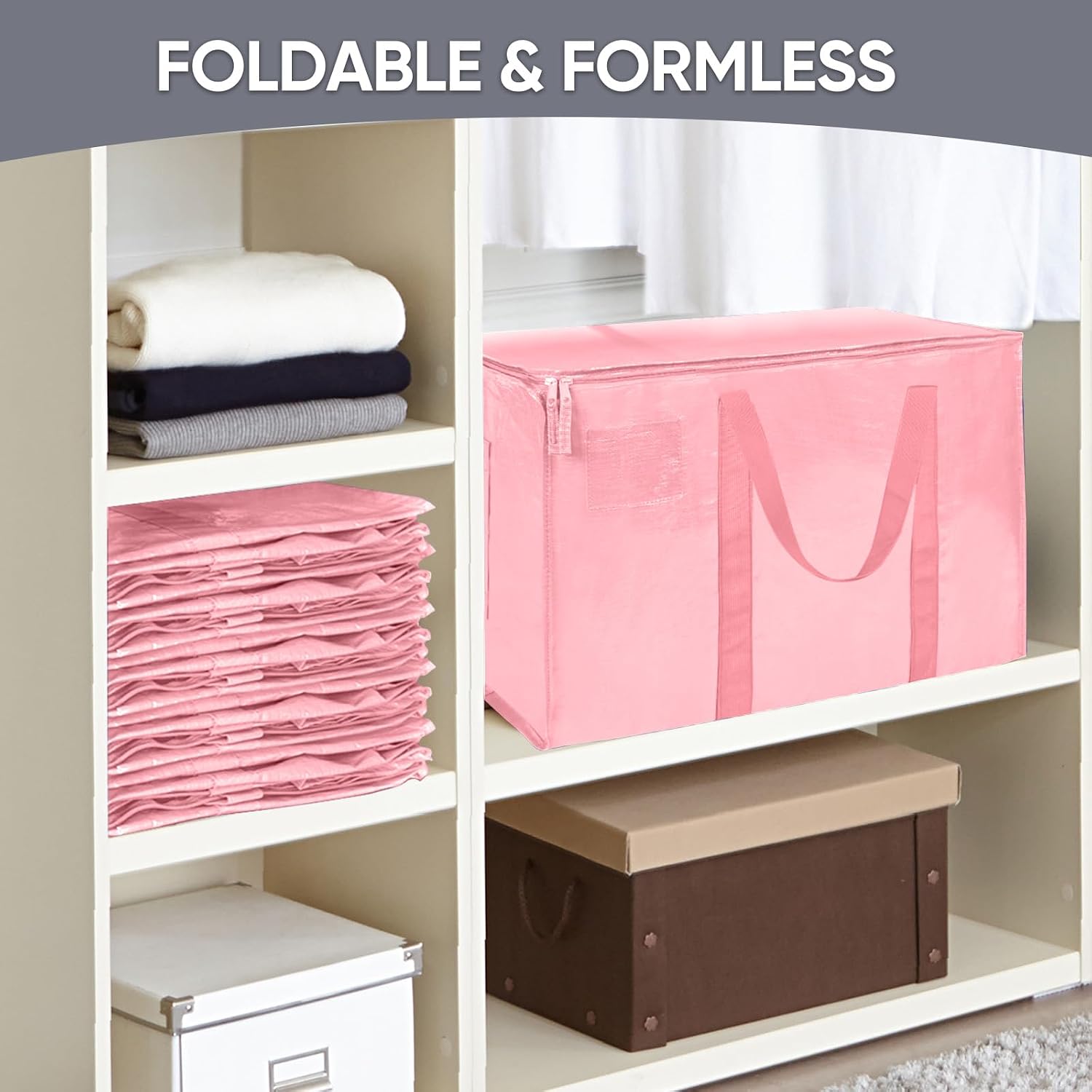 TICONN 2 Pack Extra Large Moving Bags Heavy Duty with Zippers & Carrying Handles. Durable Storage Bags Moving Boxes for Closet Organizers and Storage (2 Pack. Coral)