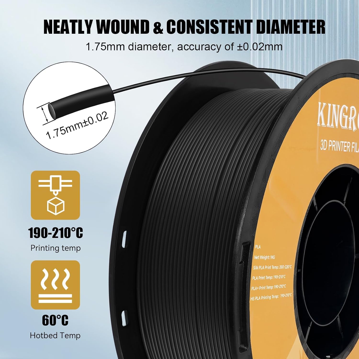 Kingroon High Speed PLA Bundle 3D Printer Filament 1.75mm. 3D Printer Rapid Filament for 30-600mm/s Hyper Printing Filament. Dimensional Accuracy +/- 0.03 mm. 10 kg Plastic Spool (22lbs(Black)