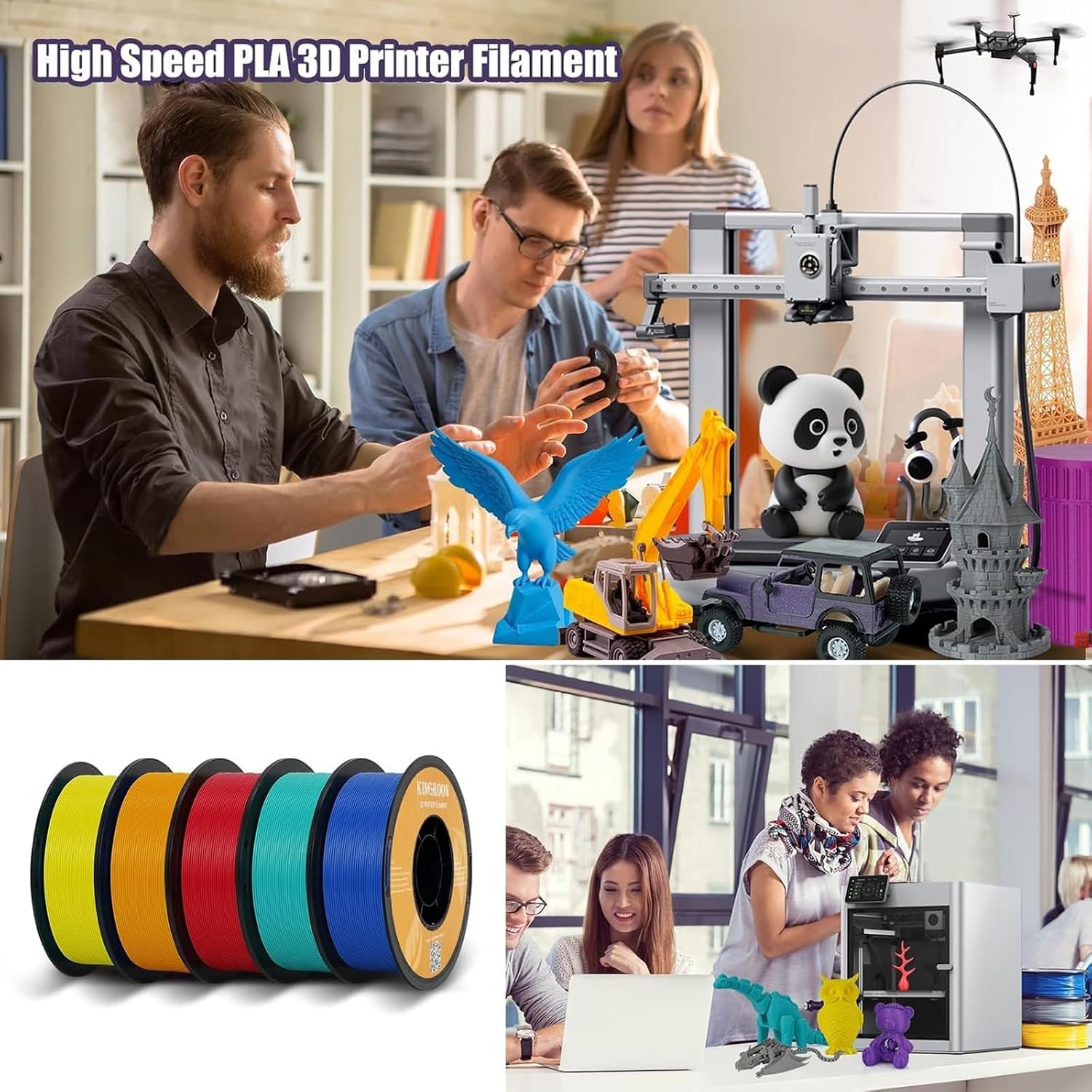 Kingroon High Speed PLA Bundle 3D Printer Filament 1.75mm. 3D Printer Rapid Filament for 30-600mm/s Hyper Printing Filament. Dimensional Accuracy +/- 0.03 mm. 10 kg Plastic Spool (22lbs(Black)