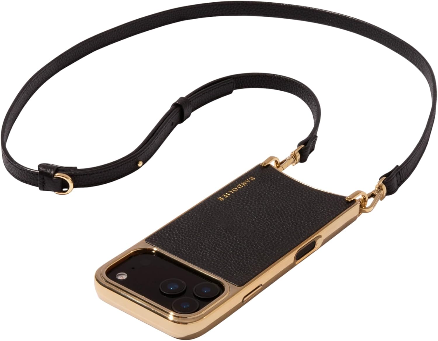 Bandolier Rayna Crossbody Phone Case for iPhone 17. 100% Genuine Pebble Leather with Gold Hardware. Adjustable & Removable Strap. Magnetic Backing. Magsafe Compatible.