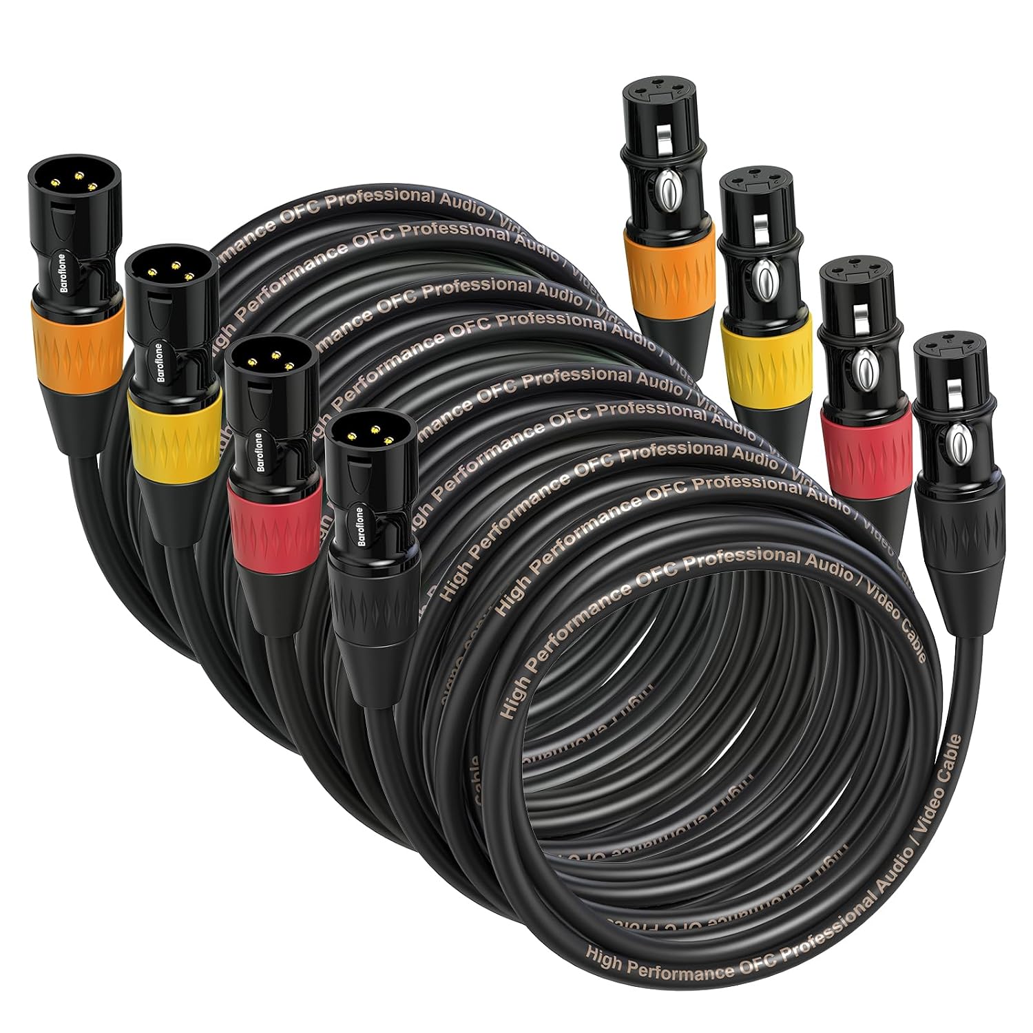 Baroflone XLR Cables 100ft 4 Packs. Microphone Cable Male to Female 3-Pins | Balanced XLR Speaker Cable Gold-Plated Pins. Mic Cable for Speaker System. Color Coded Connectors