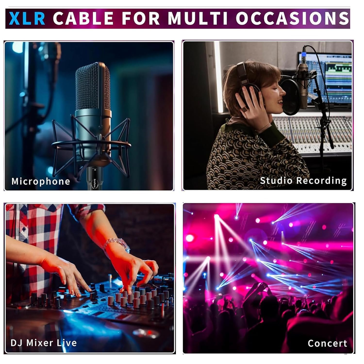 Baroflone XLR Cables 100ft 4 Packs. Microphone Cable Male to Female 3-Pins | Balanced XLR Speaker Cable Gold-Plated Pins. Mic Cable for Speaker System. Color Coded Connectors